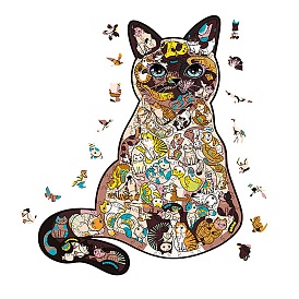 Cat Puzzles, Irregular Animal Jigsaw Puzzles for Adults Kids, Wooden Toys