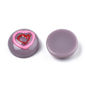 Opaque Resin Enamel Cabochons, Half Round with Red Heart