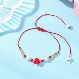 Браслеты из стеклянного бисера и плетеного бисера из смолы, плетеные браслеты из нейлоновой нити для женщин, цветок розы