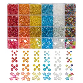 24 Style Round Glass Seed Beads, with Star Acrylic Beads