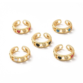Anillo de puño abierto con corazón de circonitas cúbicas y esmalte, joyas de latón chapado en oro real 18k para mujer, sin plomo y el cadmio