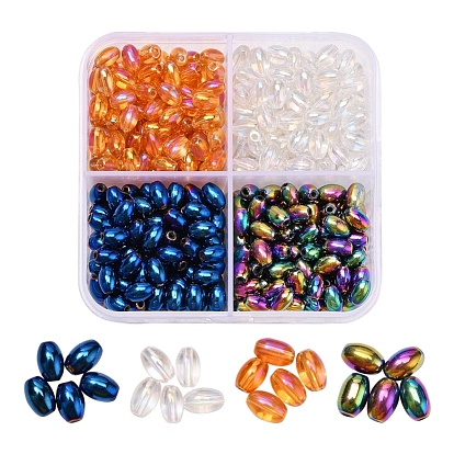 8 Strand 4 Colors Electroplate Glass Beads Strands, Color Plated, Oval