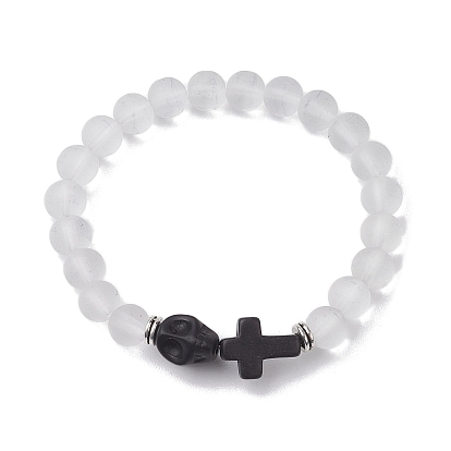 Браслеты из синтетической бирюзы с черепом и крестиком на Хэллоуин, 8.5круглые эластичные браслеты из стеклянных бусин диаметром мм