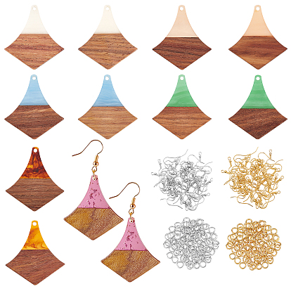 Kit para hacer aretes de resina y madera de nogal con forma de flechas de pares, incluyendo los colgantes, ganchos de latón para pendientes y anillo de salto
