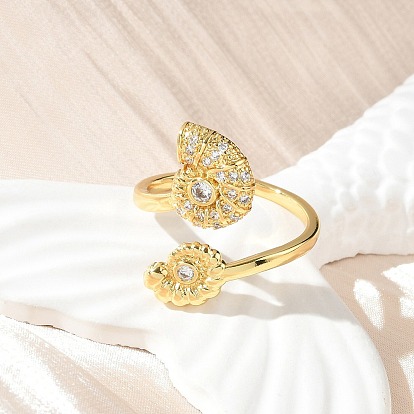 Латунные кольца-манжеты с микропаве и прозрачным цирконием для женщин, раковина, стойки покрытие, украшения для женщин, без свинца и без кадмия