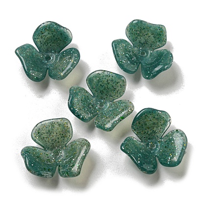 Transparent Acrylic Beads, with Glitter Powder, Flower