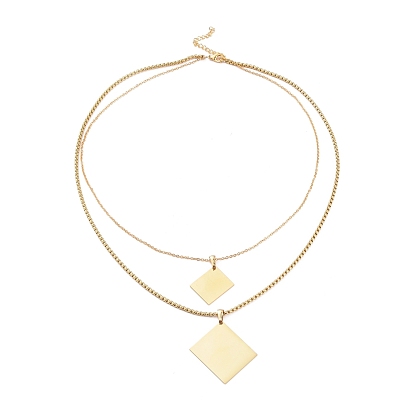 304 Stainless Steel Double Layer Necklaces, with Cable Chains & Box Chains, Rectangle