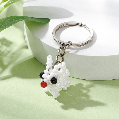 Брелки из кроличьего стекла с натуральными бусинами из сердолика и натуральными круглыми бусинами из черного оникса, с железными разрезными брелоками