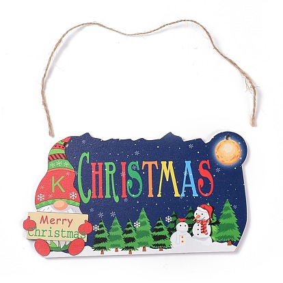 Настенные украшения из натурального дерева на рождество, с джутовым шпагатом, Слово счастливого Рождества, Дед Мороз / Дед Мороз