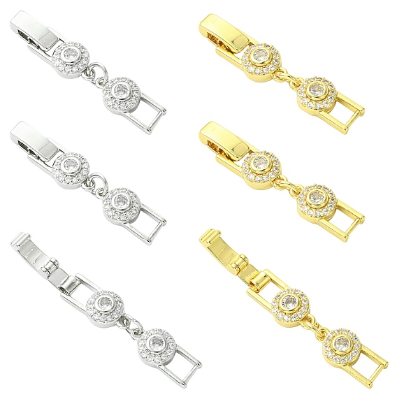 6Pcs 2 Colors Brass & Rhinestone Fold Over Clasps, Flat Round