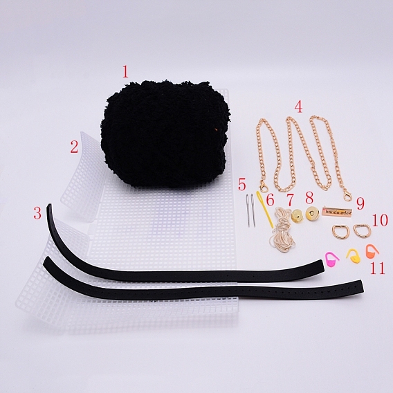 DIY Strick Häkeltaschen Kit, inklusive Garn, Mesh-Leinwandblätter, Taschengriffe & Gurtketten, Nadeln, Gewinde, Druckknopf, Bekleidungsetiketten, Stichmarkierungen, für DIY Craft Umhängetaschen Zubehör