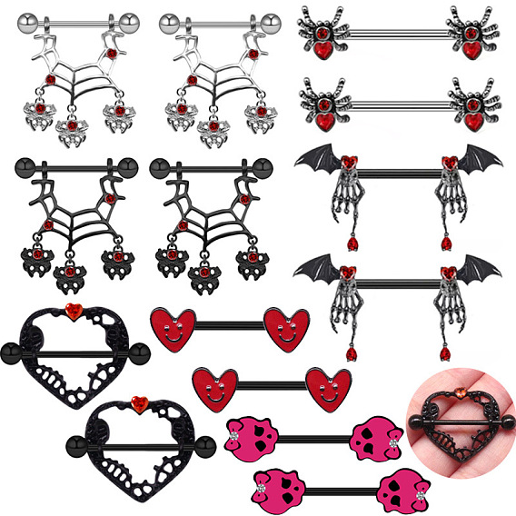 316l хирургические штанги для сосков из нержавеющей стали со стразами, сердце паук череп