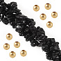 1 Strand Natural Obsidian Chip Beads Strands, with 50Pcs Golden Tone Brass Spacer Round Beads