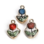 Handmade Porcelain with Brass Pendants, Tulip Charms, Hand Painted, Famille Rose Porcelain, Golden
