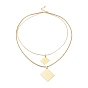 304 Stainless Steel Double Layer Necklaces, with Cable Chains & Box Chains, Rectangle