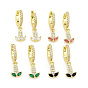 Rack Plating Brass Micro Pave Cubic Zirconia Huggie Hoop Earrings, Dangle Earrings, Long-Lasting Golden, Lead Free & Cadmium Free, Leaf