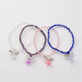 Glass Beads Stretch Bracelets, Charm Bracelets, with Acrylic Beads and Alloy Findings, Lovely Wedding Dress Angel Dangle