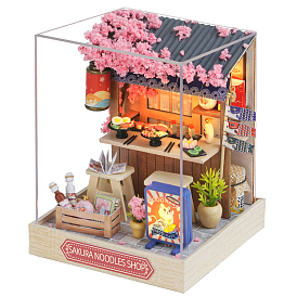 Mini Wood DIY 3D House Puzzle Kit, Buildings Assembled Model, Dollhouse Decoration Accessories