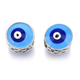 Brass Enamel European Beads, Large Hole Beads, Column with Evil Eye