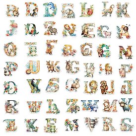 50Pcs Animal Letter A~Z PVC Waterproof Sticker Labels, Self-adhesion, for Suitcase, Skateboard, Refrigerator, Helmet, Mobile Phone Shell