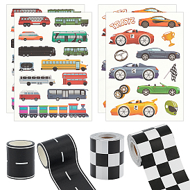 4листы 2 стили автомобильный узор бумага временные татуировки, водонепроницаемый, бумажные стикеры, самоклеящиеся бумажные наклейки 4 рулонов 2 различных стилей