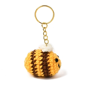 DIY 3D Bee Charm Keychain Making Kit, Including Iron Split Key Rings, Handwork Knitting Woolen Yarn Ornaments Accessories