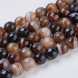 Agate à rayures naturelles / brins de perles d'agate, facette, teint, ronde