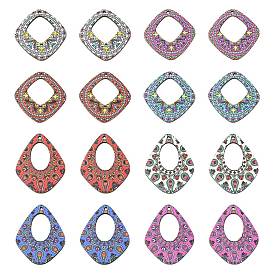 40 шт. 8 стили подвески из липы с принтом, назад случайный цвет, квадрат и слеза