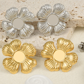 304 Stainless Steel Flower Stud Earrings for Women, Fashionable Floral Ear Jewelr