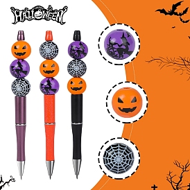 Metal Ball-Point Pen, Beadable Pen, for DIY Personalized Pen, with Halloween Witch Pumpkin Spider Beads