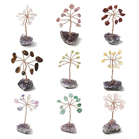 Украшения из натурального драгоценного камня дерево жизни, аметистовая основа с медной проволокой, фен-шуй энергетический камень подарок для домашнего офиса украшение рабочего стола