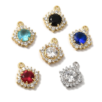 Латунные микропаве прозрачные подвески с фианитом, реальный 18 k позолоченный, ромб