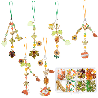 Набор для самостоятельного изготовления ремней для мобильного телефона на День благодарения, включая подвески из сплава, ремешки из полиэстера, стеклянные и акриловые бусины, латунный штифт с ушком и соединительные кольца