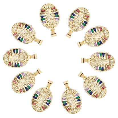 10Pcs Rack Plating Brass Micro Pave Cubic Zirconia Pendants, Real 18K Gold Plated, Long-Lasting Plated, Oval with Death