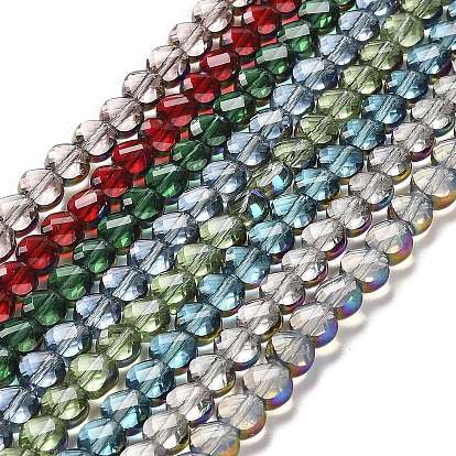 Electroplate Transparent Glass Beads Strands, Rainbow Plated Edge Beads , Faceted Flat Round