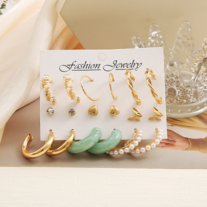 Acrylic C-shaped Vintage Pearl Earrings Set - Creative Twisted Ear Cuffs