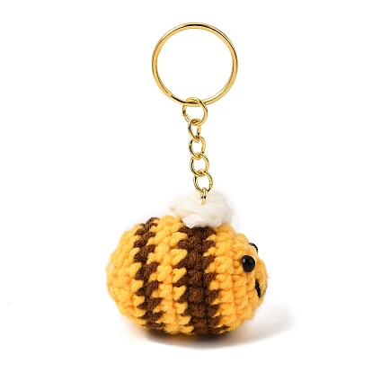 DIY 3D Bee Charm Keychain Making Kit, Including Iron Split Key Rings, Handwork Knitting Woolen Yarn Ornaments Accessories