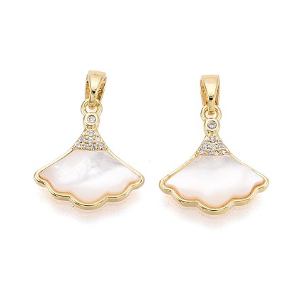 Натуральный белый оболочки подвески, подвески в виде листьев из латуни с микропаве из прозрачного кубического циркония