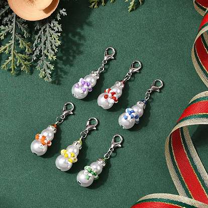 6шт стеклянные подвесные украшения, снеговик, с имитацией жемчуга из АБС-пластика и латуни