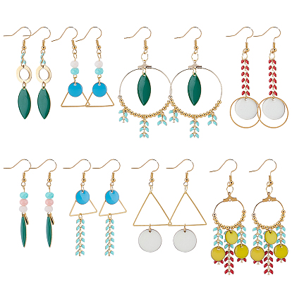 DIY Dangle Earring Making Kits, Including Brass Handmade Chains & Pendants & Linking Rings & Earring Hooks & Jump Rings & Pins, Iron Spacer Beads and Glass Beads