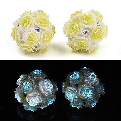 Acrylic Handmade Luminous Polymer Clay Rhinestone Beads, Glow in the Dark, Flower