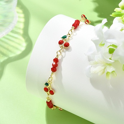 Браслеты из латуни с эмалью и вишневыми звеньями для женщин.