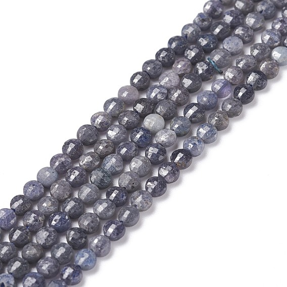 Натуральные сапфировые бисерные пряди, граненые, плоско-круглые