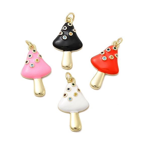 Латунные микро проложить кубического циркония подвески, грибные прелести, с прыгающим кольцом и эмалью, без кадмия и без свинца, стойки покрытие, долговечный, реальный 18 k позолоченный