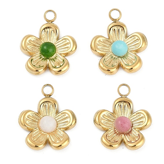 Подвески в виде цветов из драгоценных камней, 304 из нержавеющей стали цветок прелести, реальный 18 k позолоченный, ионное покрытие (ip)