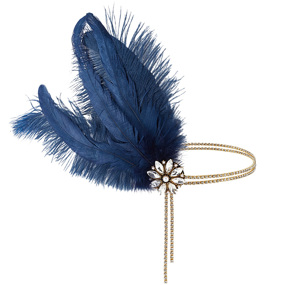 Обручи из сплава со стразами, аксессуары для волос для женщин, с пером