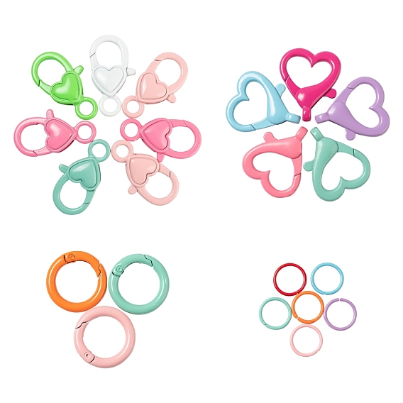 DIY Keychain Making Kit, Including Spray Painted Iron Linking Rings, Spray Painted Eco-Friendly Alloy Lobster Claw Clasps & Spring Gate Rings, for DIY Jewelry Making