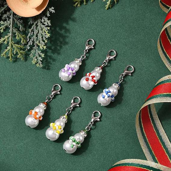 6шт стеклянные подвесные украшения, снеговик, с имитацией жемчуга из АБС-пластика и латуни