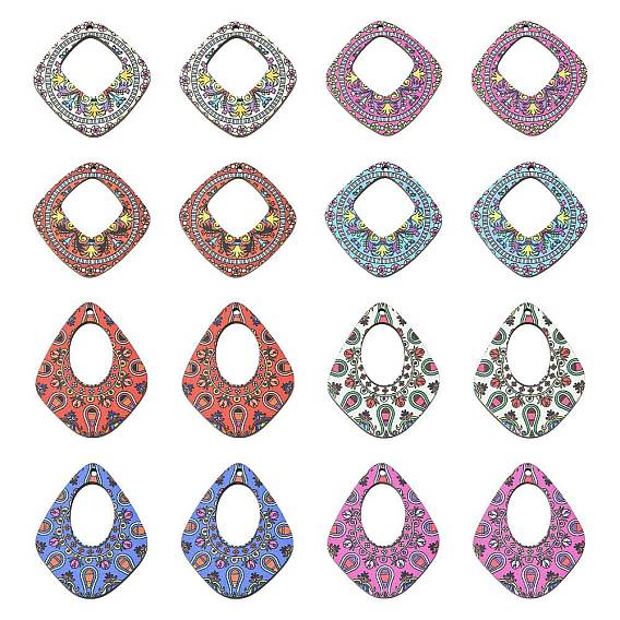 40 шт. 8 стили подвески из липы с принтом, назад случайный цвет, квадрат и слеза