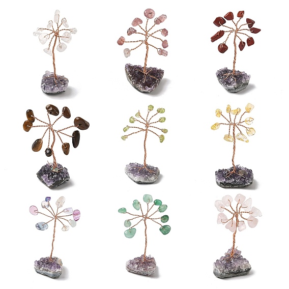 Украшения из натурального драгоценного камня дерево жизни, аметистовая основа с медной проволокой, фен-шуй энергетический камень подарок для домашнего офиса украшение рабочего стола